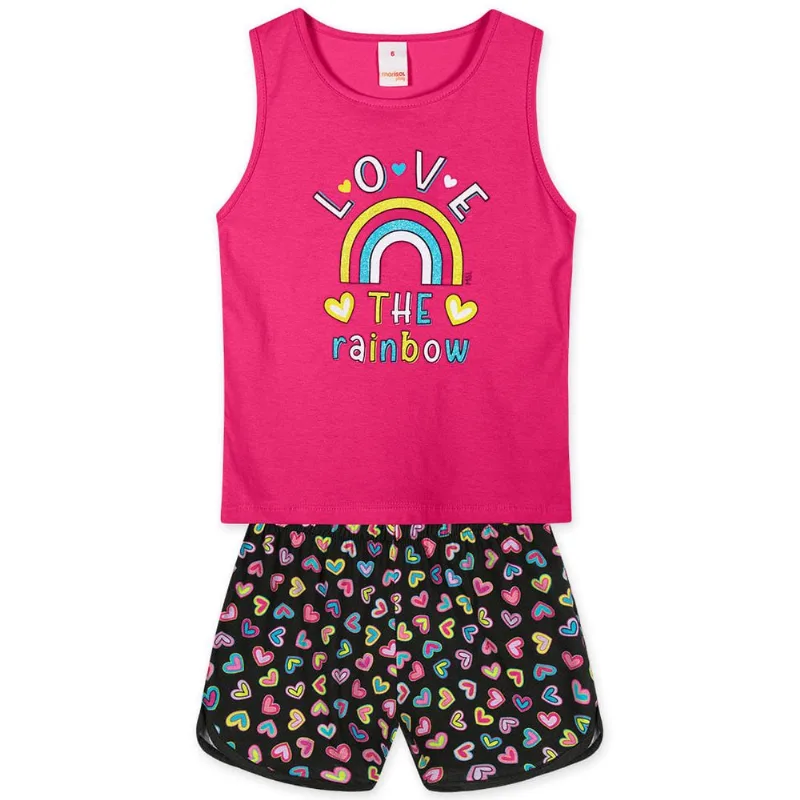 Conjunto Curto Arco-íris Infantil Feminino Marisol Play Rosa 14