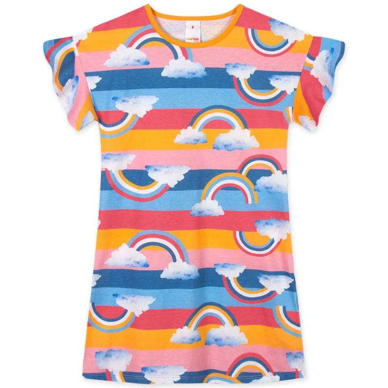 Vestido Curto Listrado Arco-íris Infantil Feminino Marisol Play Laranja 10