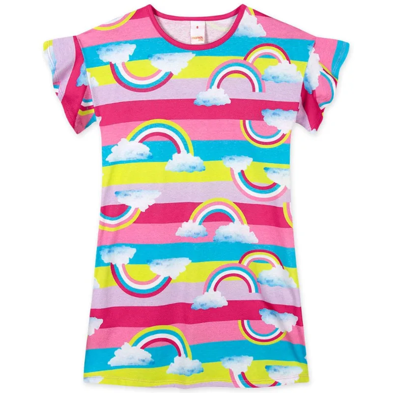 Vestido Curto Listrado Arco-íris Infantil Feminino Marisol Play Rosa 16