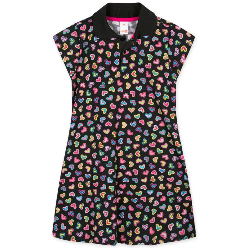 Vestido Corações Manga Curta Infantil Feminino Marisol Play Preto 8