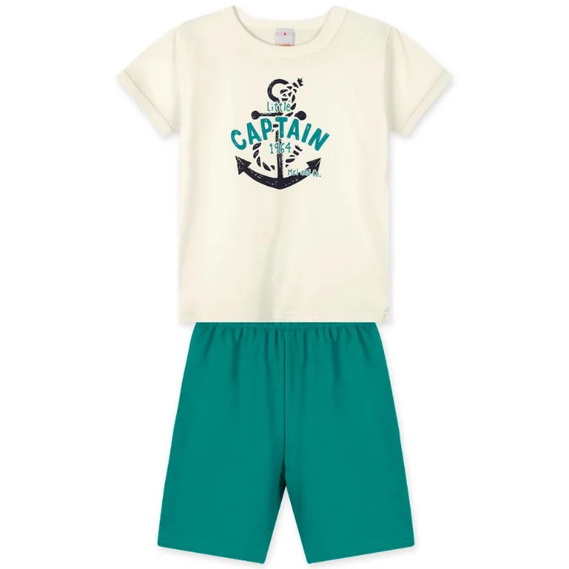 Conjunto Curto Âncora Moletom Infantil Masculino Marisol Play Bege 3P