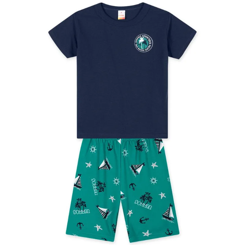 Conjunto Curto Moletom Infantil Masculino Marisol Play Azul 3P