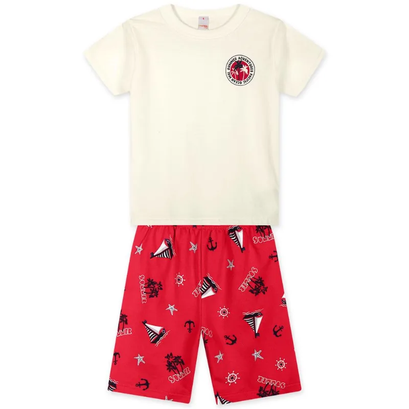 Conjunto Curto Moletom Infantil Masculino Marisol Play Bege 2P