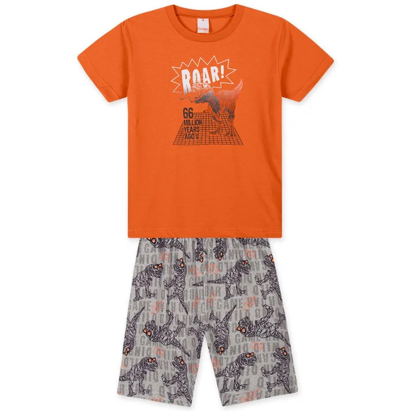 Conjunto Curto Dinossauro Moletom Infantil Masculino Marisol Play Laranja 6
