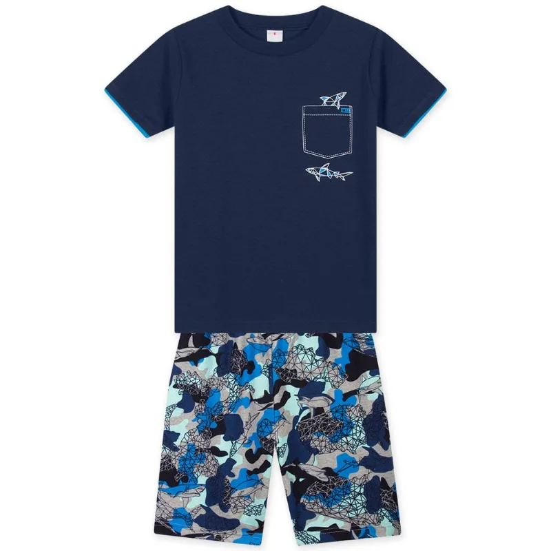 Conjunto Curto Tubarão Moletom Infantil Masculino Marisol Play Azul 16