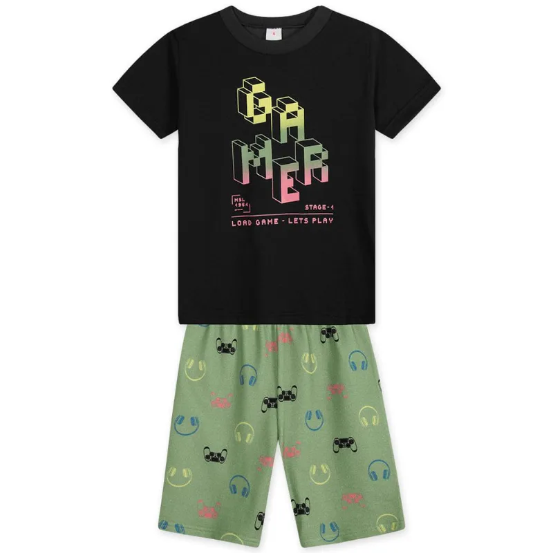 Conjunto Curto Gamer Moletom Infantil Masculino Marisol Play Preto 10