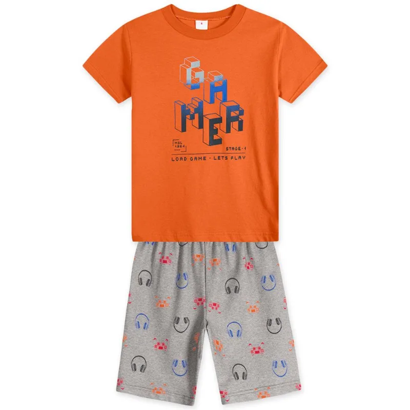 Conjunto Curto Gamer Moletom Infantil Masculino Marisol Play Laranja 6
