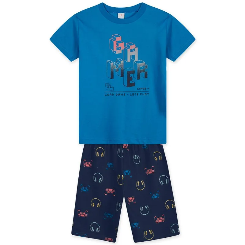Conjunto Curto Gamer Moletom Infantil Masculino Marisol Play Azul 14
