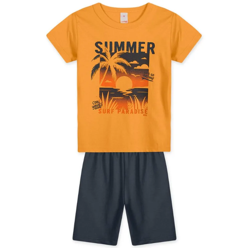 Conjunto Curto Moletom Infantil Masculino Marisol Play Laranja 4