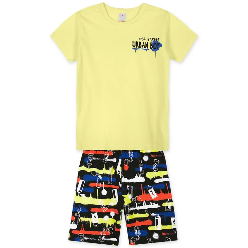Conjunto Curto Moletom Infantil Masculino Marisol Play Amarelo 14