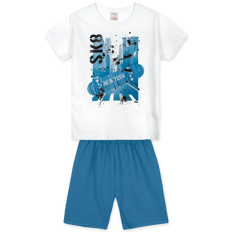 Conjunto Curto Urban Moletom Infantil Masculino Marisol Play Branco 10