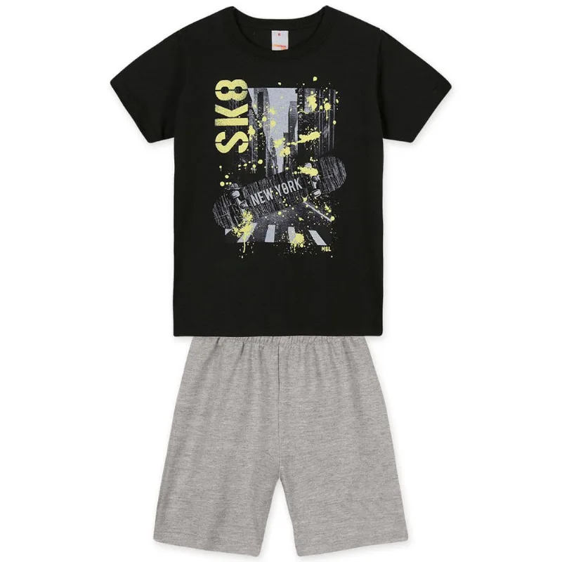 Conjunto Curto Urban Moletom Infantil Masculino Marisol Play Preto 14