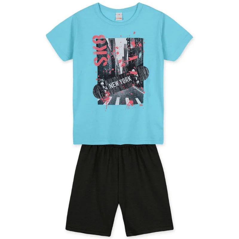 Conjunto Curto Urban Moletom Infantil Masculino Marisol Play Azul 6
