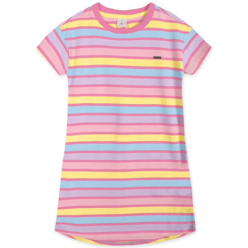 Vestido Listrado Antiviral Manga Curta Infantil Feminino Marisol Rosa 8