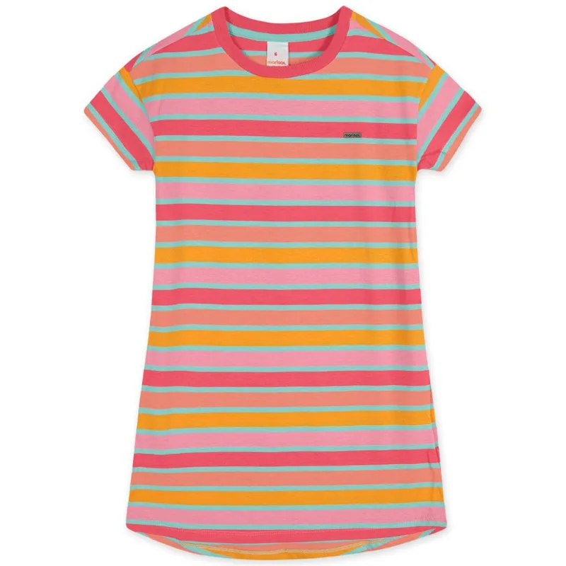 Vestido Listrado Antiviral Manga Curta Infantil Feminino Marisol Rosa 14