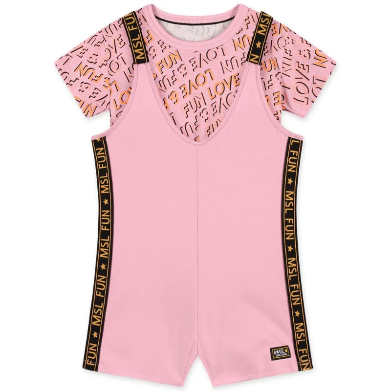 Conjunto Curto Com Jardineira Infantil Feminino Marisol Rosa 16