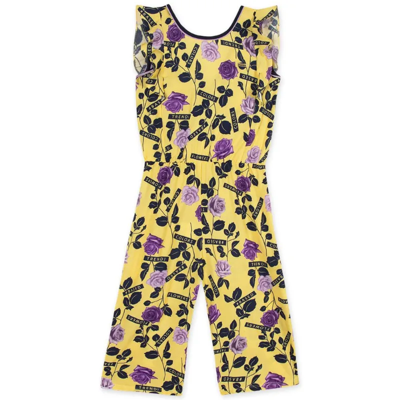 Macacão Floral Manga Curta Viscose Infantil Feminino Marisol Amarelo 8