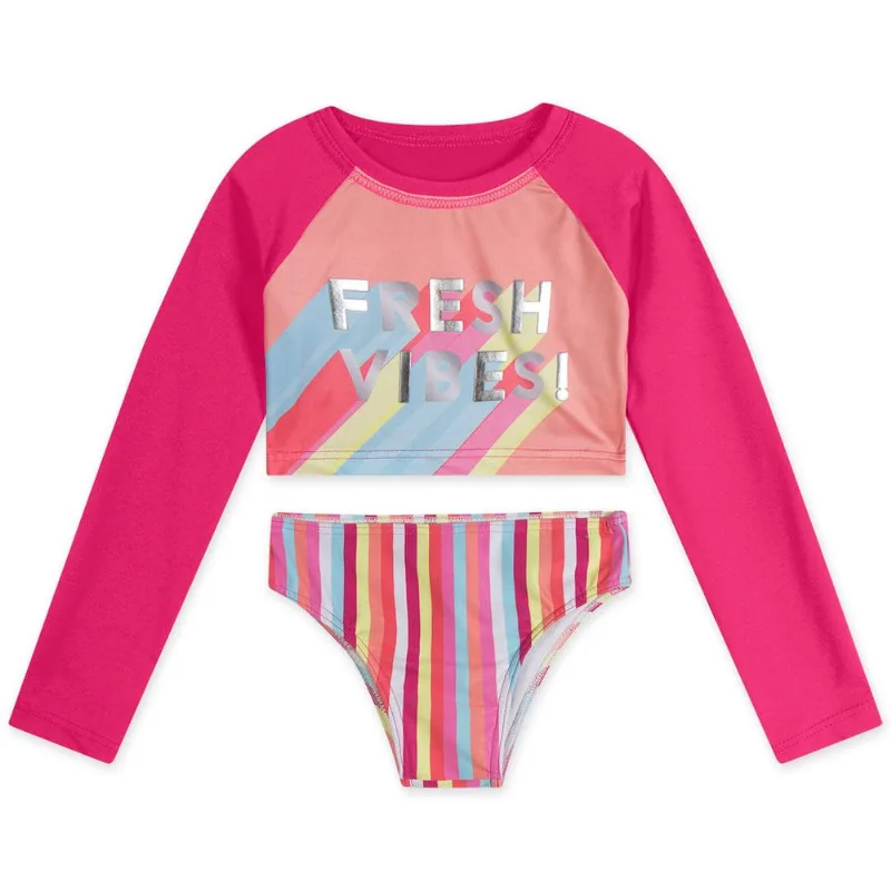 Conjunto Manga Longa Com Proteção Solar Infantil Feminino Marisol Rosa 10