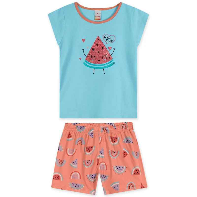 Pijama Com Aroma Manga Curta Infantil Feminino Marisol Azul 10
