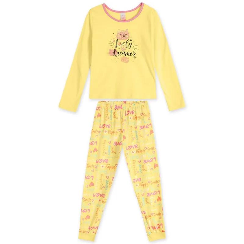 Pijama Com Aroma Manga Longa Infantil Feminino Marisol Amarelo 8