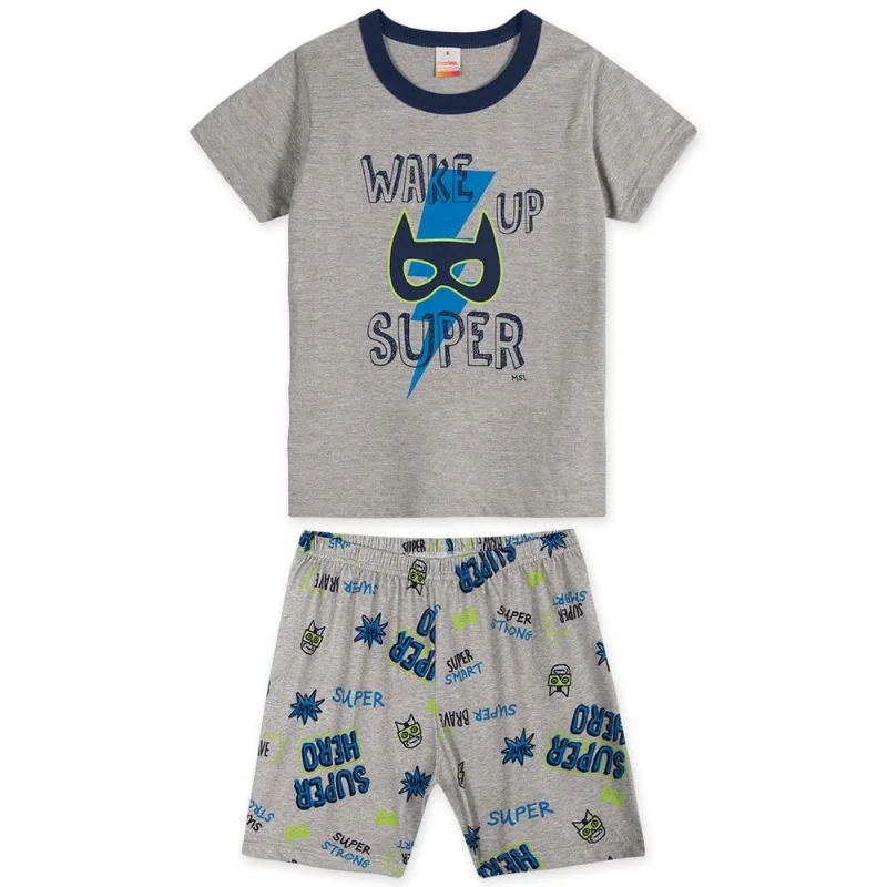 Pijama Super-Herói Curto Brilha no Escuro Com Aroma Masculino Marisol Cinza 1P