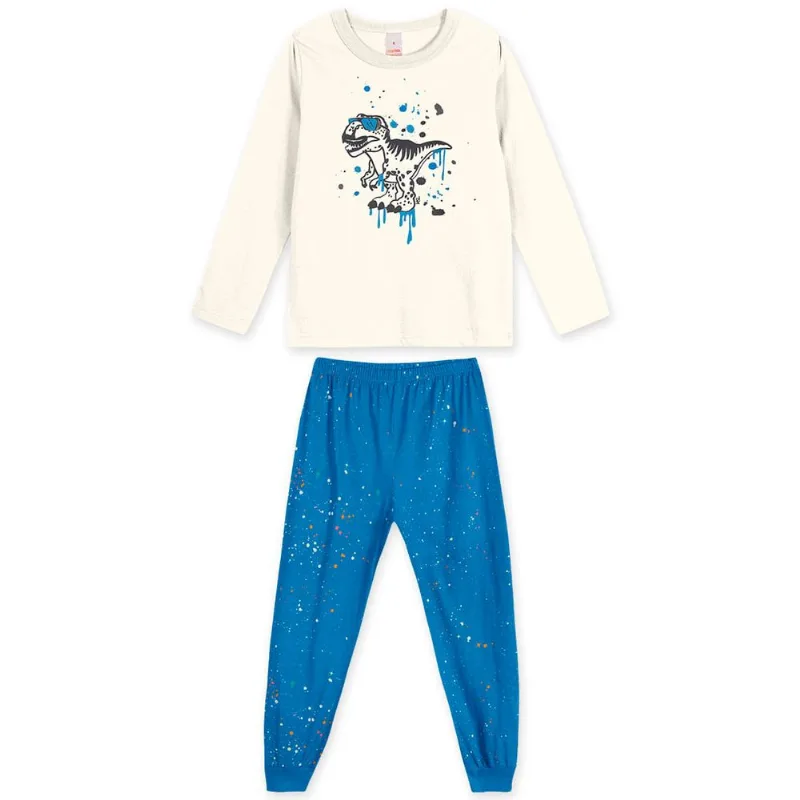 Pijama Dinossauro Longo Brilha no Escuro Com Aroma Masculino Marisol Bege 1P