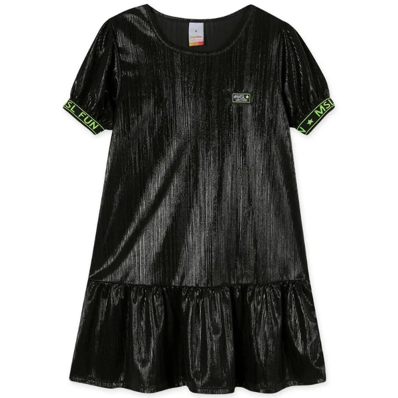 Vestido Manga Curta Metalizada Infantil Feminino Marisol Preto 12