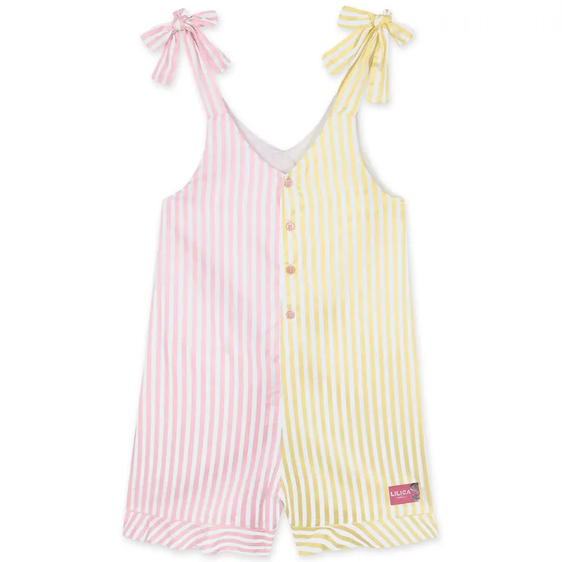 Macaquinho Curto Listrado Viscose Infantil Feminino Lilica Rosa 5