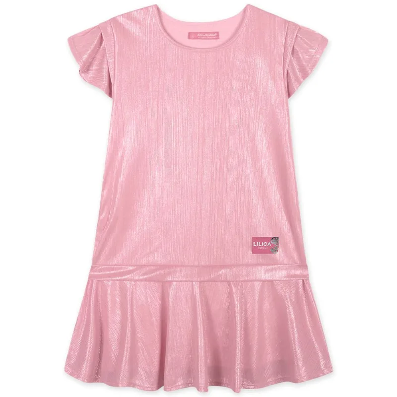 Vestido Manga Curta Com Brilho Infantil Feminino Lilica Rosa 12