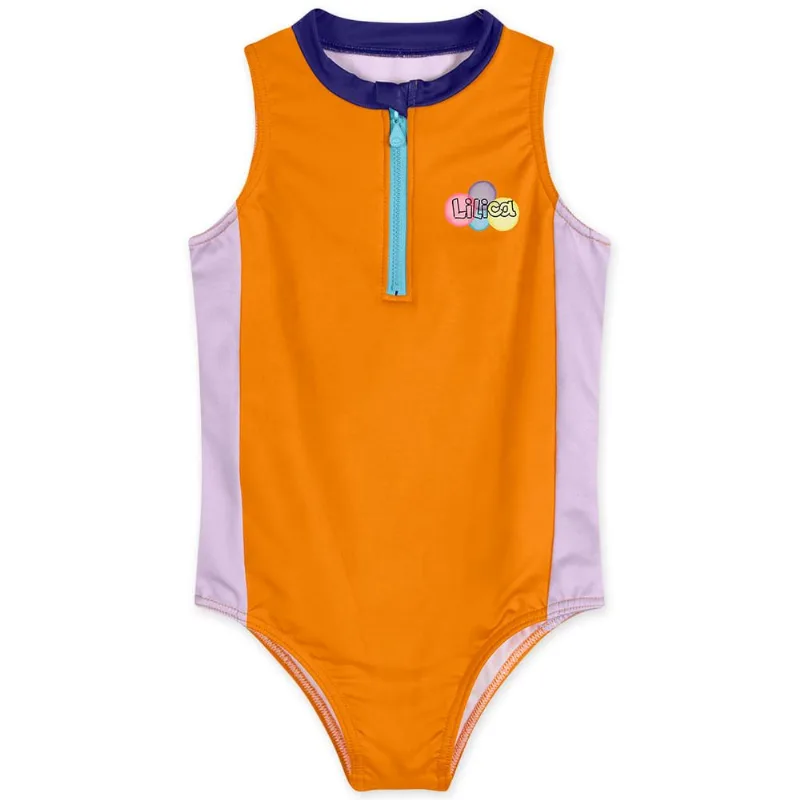 Maiô Com Proteção Solar Infantil Feminino Lilica Laranja 5