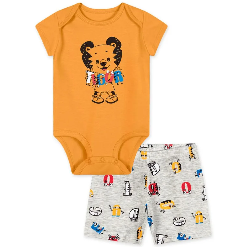 Conjunto Curto Antiviral Bebê Masculino Tigor Laranja RN