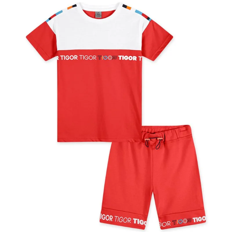Conjunto Curto Moletom Infantil Masculino Tigor Vermelho 5