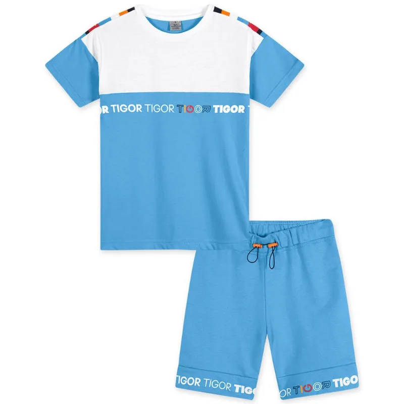 Conjunto Curto Moletom Infantil Masculino Tigor Azul 5