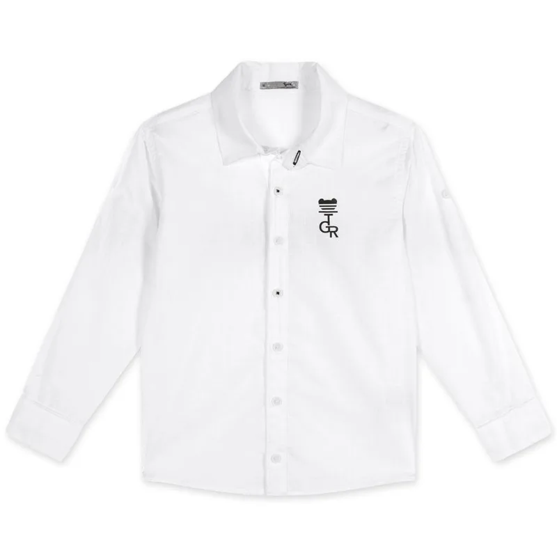 Camisa Manga Longa Tricoline Infantil Masculina Tigor Branco 8