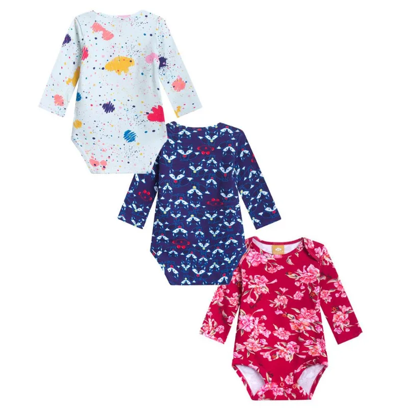 Kit Body Longo Bebê Menina Lilica Azul GGB