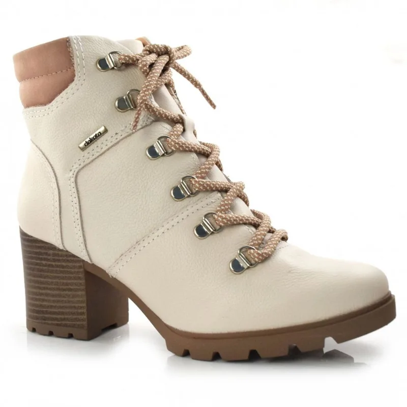 Coturno Feminino de Couro e Salto Bloco Dakota Creme G4562 38