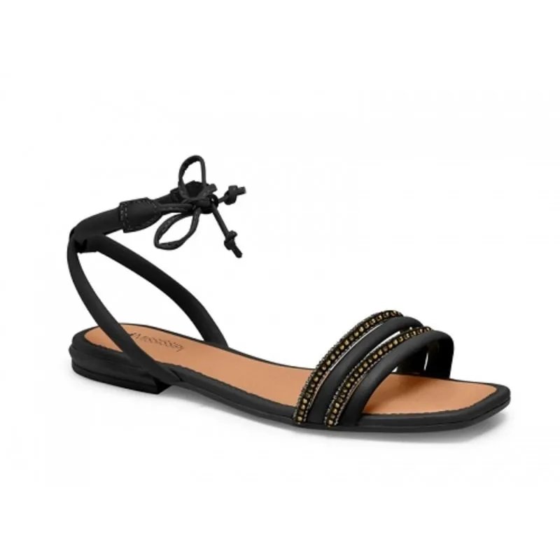 Sandália Fem Mississipi Rasteira Strass Preto Q4932-0001