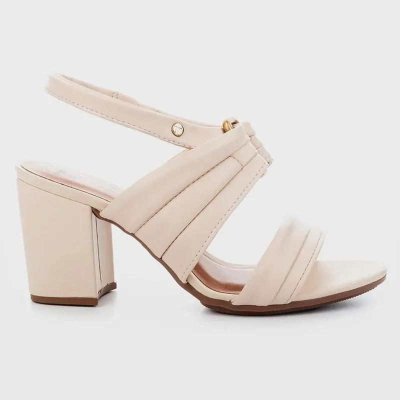 Sandália Feminina Salto Bloco Slingback Bege Tule Tanara T6841-0003