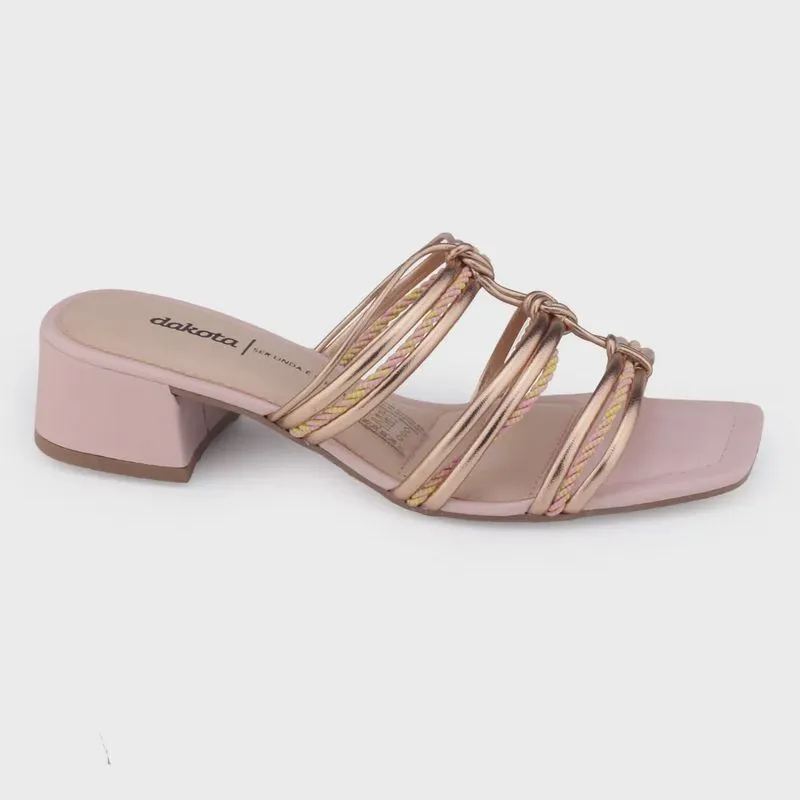 Tamanco Bloco feminino Dakota Y0161 corda metalizado rosê