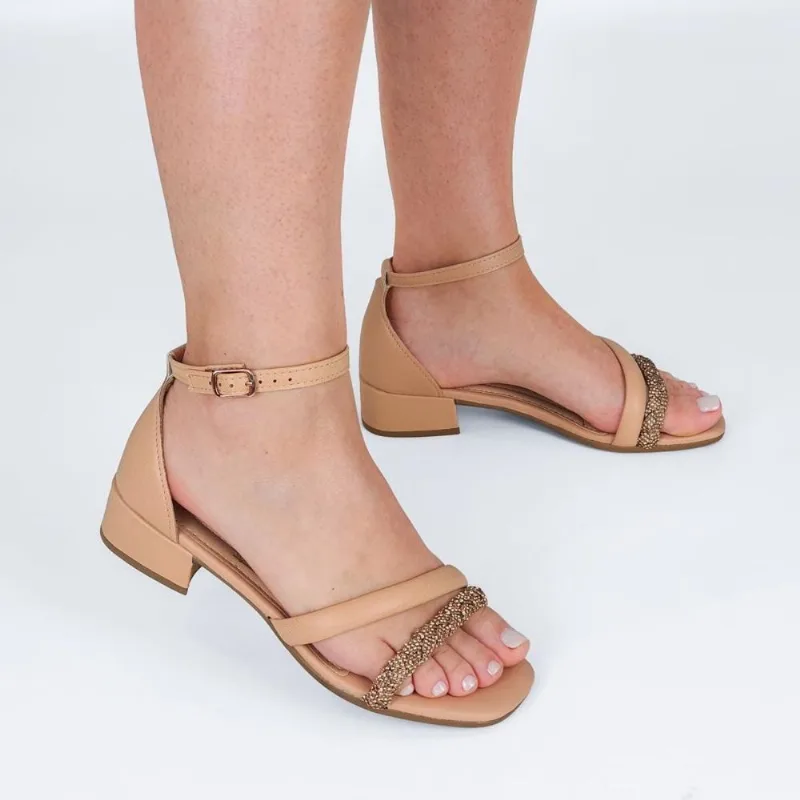 Sandália Mississipi Feminina Salto Baixo com Strass Q7353 38 / Rosa