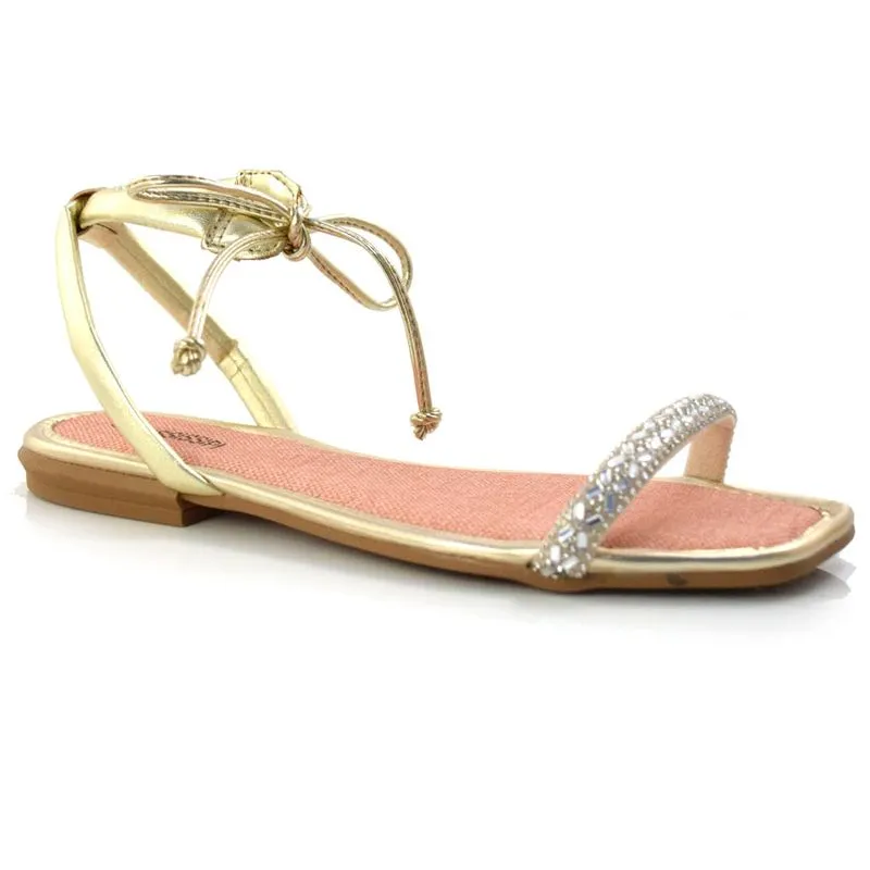 Sandália Rasteira de Amarrar Mississipi Amarelo Q7274 35