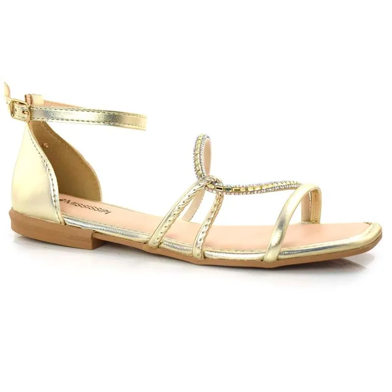 Sandália Rasteira Feminina Mississipi Dourado Q8323 34
