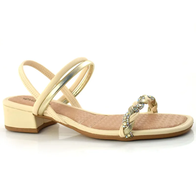Sandália Feminina com Salto Baixo Mississipi Off White Q8001 35