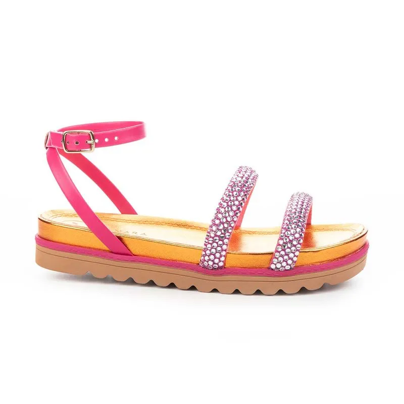 Sandália Tanara Flatform Rosa e Laranja com Pedrarias 34