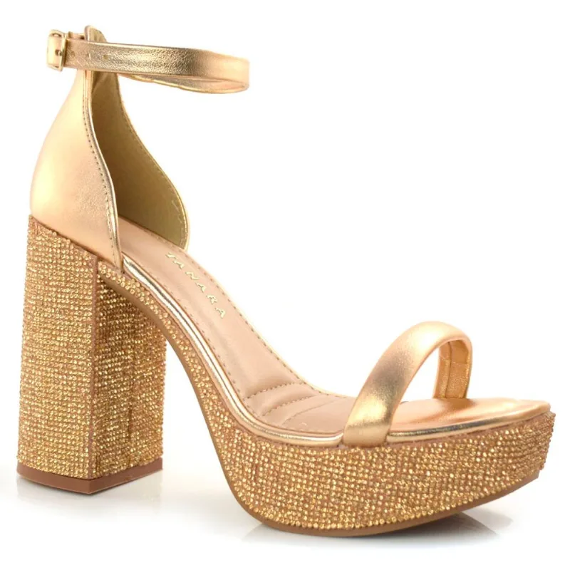 Sandália Plataforma Feminina Tanara Ouro Rosê T7301 36