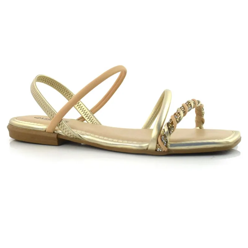 Sandália Rasteira Feminina Mississipi Dourado Q8362 36