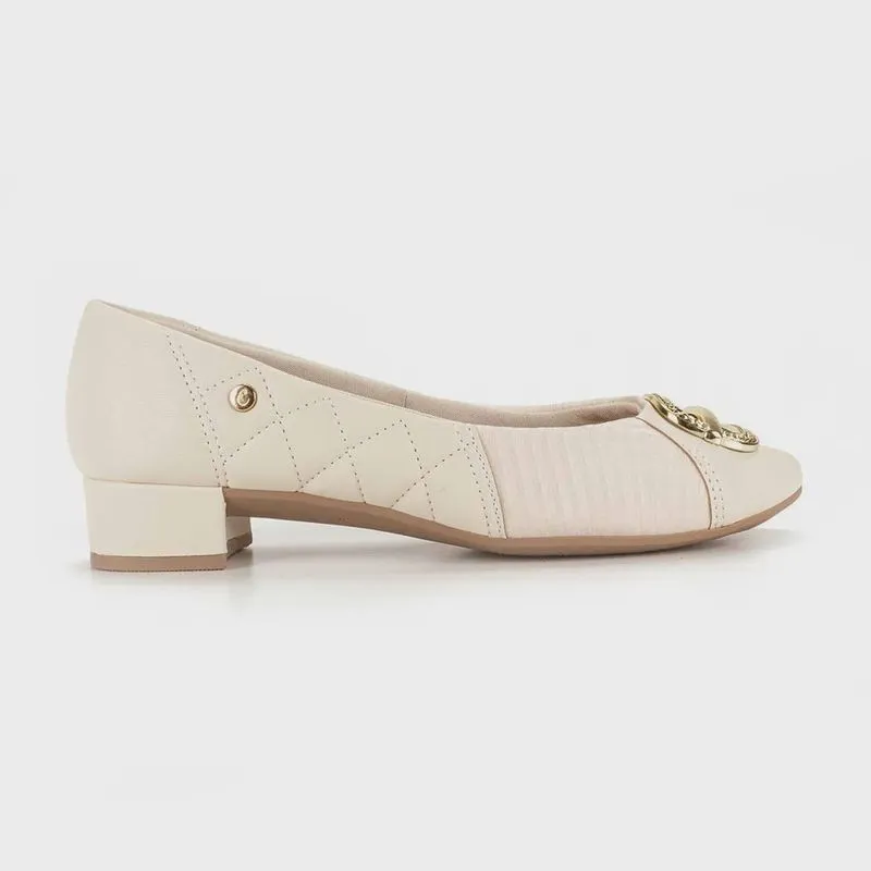 Sapato Campesí Salto Bloco Baixo Feminino Off-White