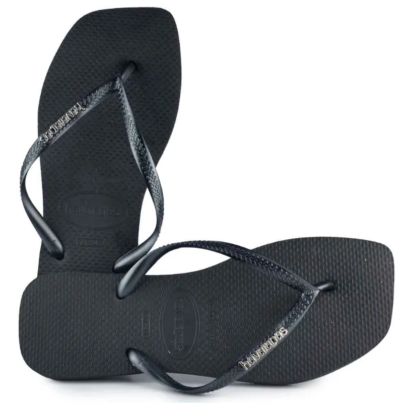 Chinelo Feminino Havaianas SLIM SQUARE LOGO MET 2976 PRETO/PRATA 41/42