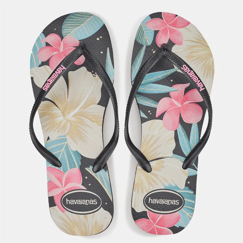 Chinelo Havaianas Slim Floral Preto/Rosa - 33/34