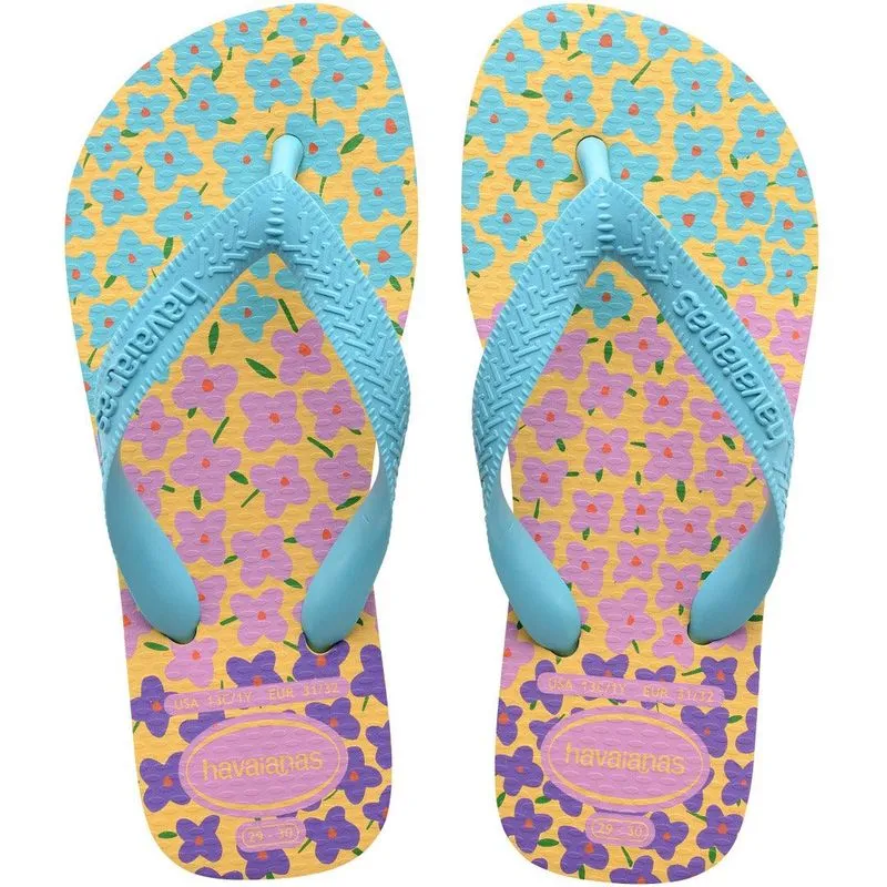 Sandália Infantil HAVAIANAS Flores 35/36 Amarelo Caja e Azul